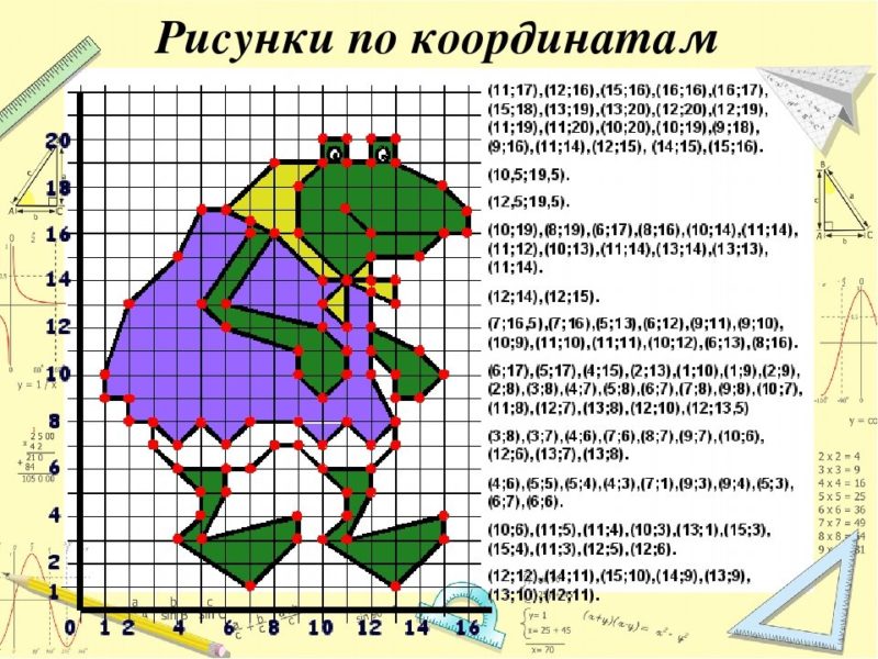 60 сложных рисунков на координатной плоскости