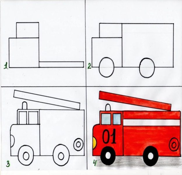 Пожарная машина и пожарный: 110 рисунков